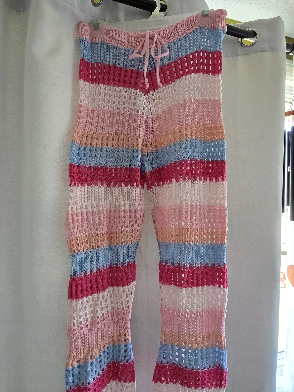 NWT Katydid Pastel Striped Crochet Beach Pants Flare Leg Size Large